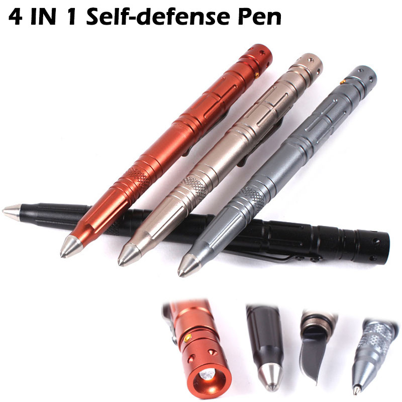 4 in 1 Laix Self Defense Tactical Pen EDC Tool Tungsten Steel Glass Breaker / Knife Blade LED Flashlight Hammer Pen