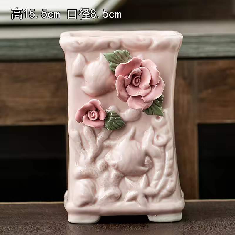 New Design Tall Ceramic 3d Handmade Flowerpots For Succulent Green Planter