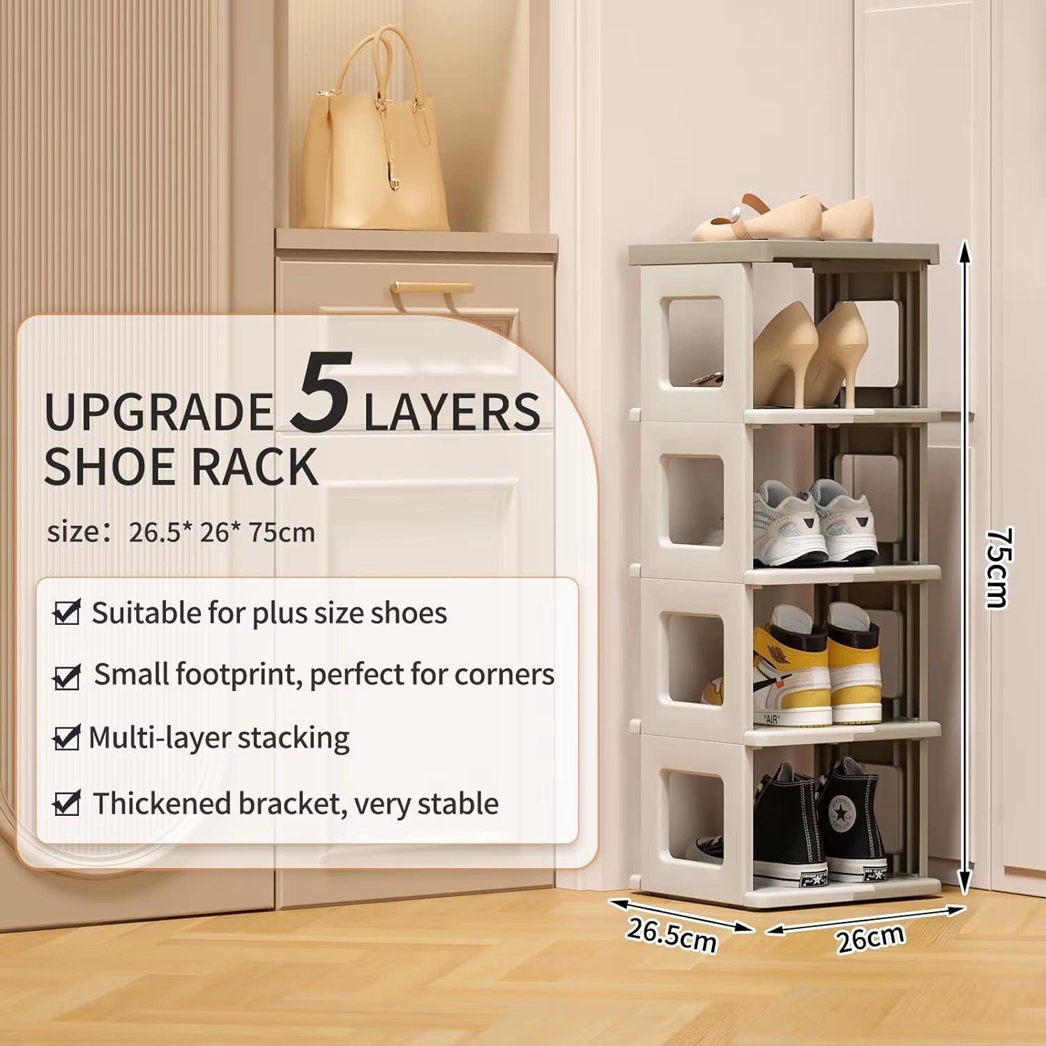 Foldable Shoe Rack Plastic Shoe Tower Space Saving Storage Organizer, Large Shoe Shelf/Holder/Stand