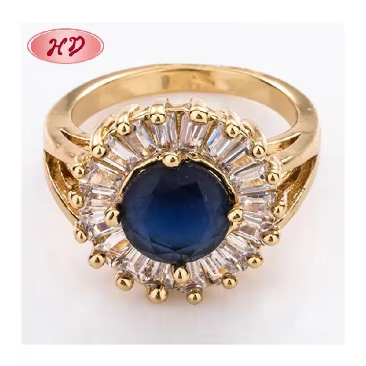 Guangzhou Manufacture Supplier Trending New Products 18 K Gold Rings For Women With Big Zircon