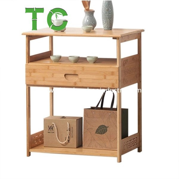 Bamboo Simple Nightstand with Drawer and Storage Shelf Coffee Table Sofa End Table Home Bedside Table