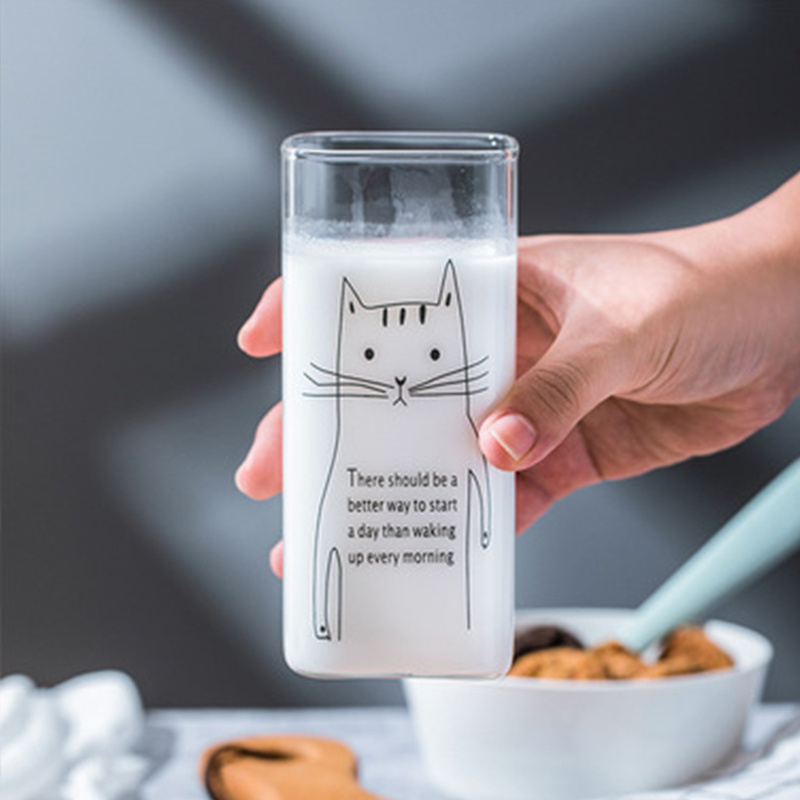 250ml 400ml High Borosilicate Glass Home Creative Cup Milk Cup Square Mouth Clear Glass Coffee Cup