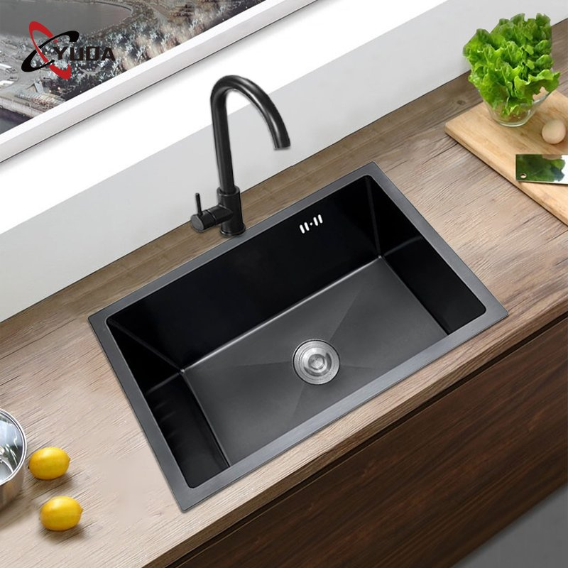 Modern Kitchen Sink Multifunctional OEM Stainless Steel Handmade Black Nano Single Bowl Sink