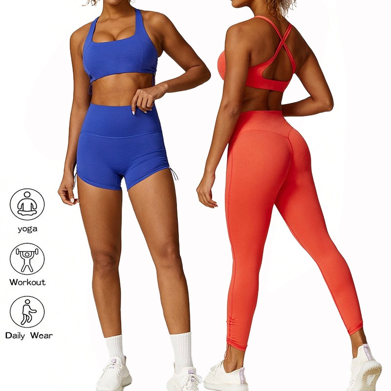 New Sexy and Premium Camo Patterned Activewear for Women, 3PCS Sports Bra + High Waist Gym Shorts + Yoga Leggings with Adjustable Drawstring Fitness Clothes