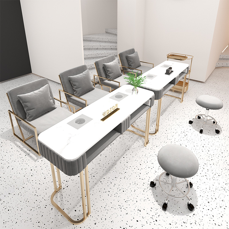 Single/Double Nails Table and Chair Set Modern Metal Salon Furniture Multi-Functional Professional Manicure Table
