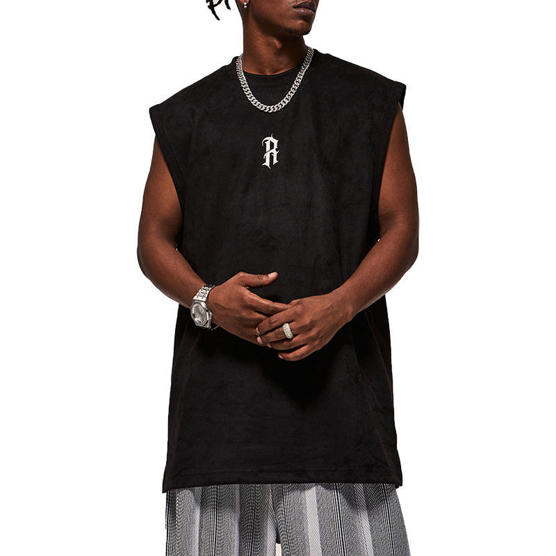 90%Polyester 10%Spandex 3D Gothic Printed Suede Tank Top 2023 Fashion Brand Loose Sleeveless Top for Men