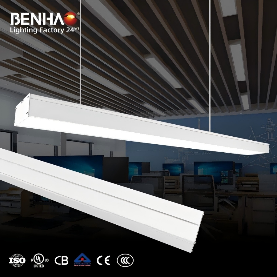 Factory Wholesale LED Interior Ceiling Modern Design 20-40W 220V LED Light Plastic Flood Lighting Pendant Linear Light for Office Supermarket Study Room