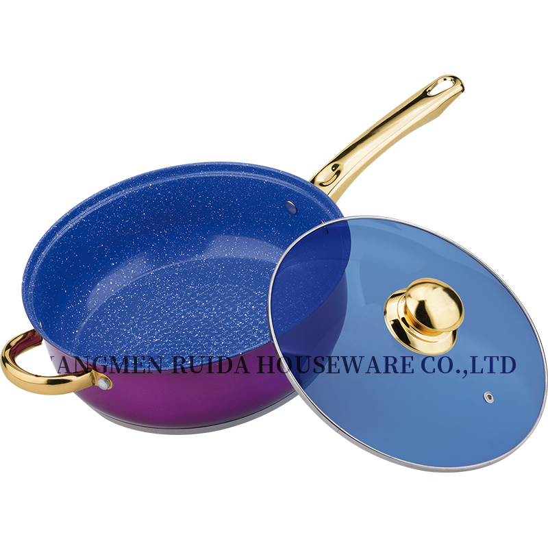 Stainless Steel Kitchenware 2PCS Stainless Steel Frypan with Gold Handle