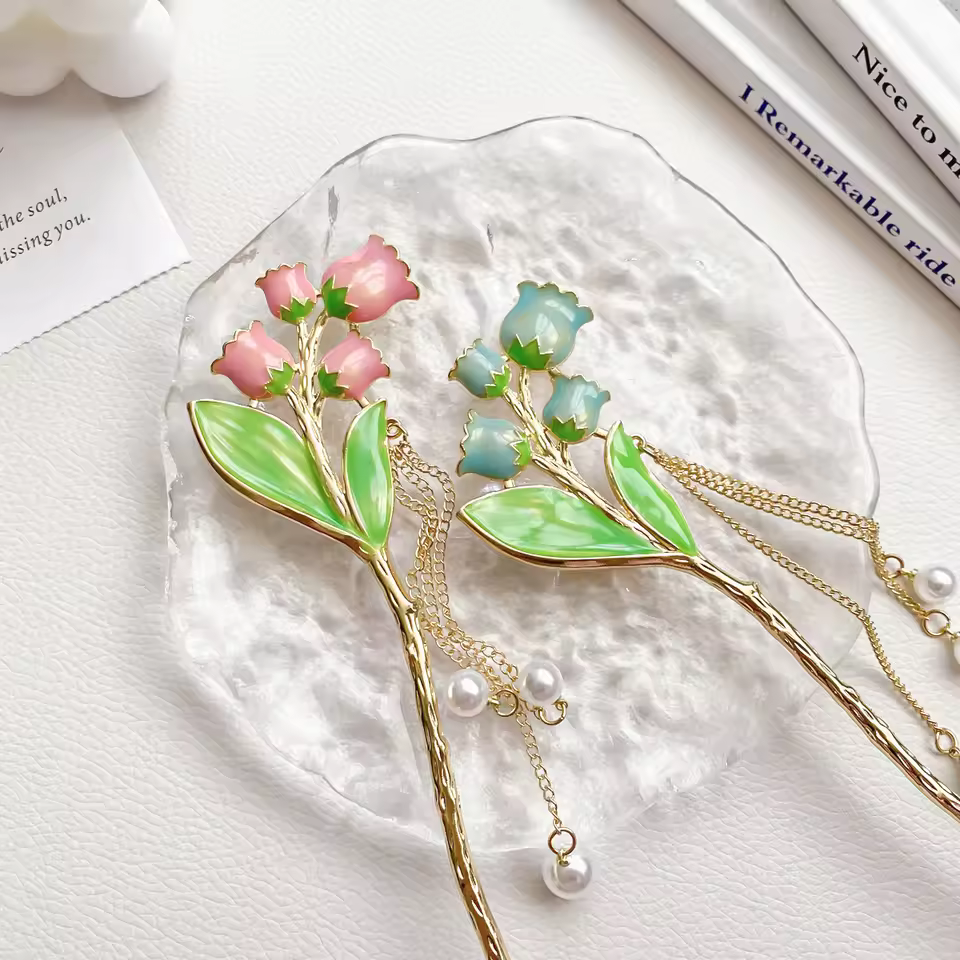 Rara 2022 Hot Sale Fashion Hair Accessories Women Elegant Bluebell Hair Fork Metal Hair Stick Beautiful Hairpins For Girls