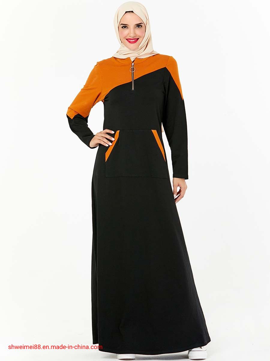 Plus Size Women's Hoodie Dress Muslim Casual Abaya Sweatshirt with Pocket Jogging Suits