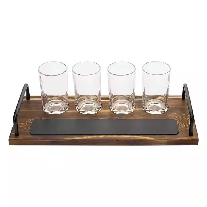 Wood Flight Serving Caddy Set Solid Wood Tasting Holding Shot Tray with Handles Severing Tray Wooden Bar Tray for Kitchen Bar