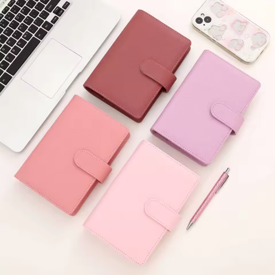 Hongbo Best Seller A6 Portable Planner 35 Colored A6 Pebble Leather Cover Budget Ring Binder Zipper Fly Leaf Zipper Journal