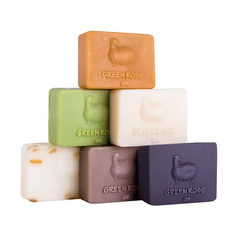 Handmade Goat Milk Soap Green Rose Scent Moisturizing Cleansing Bath Soap Gift Box Set For Women