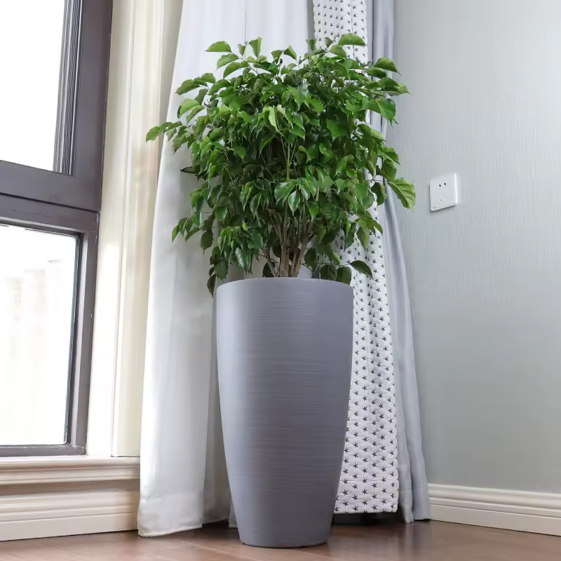 2025 New Style Modern Home Plastic Flower Pot 2pcs Set Garden Large Size Black Outdoor Planters