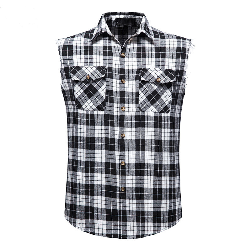 New Model Men Sleeveless Shirt Soft-Touch Flannel Checked Design Longline Sleeveless Shirts for Men Summer Adult Plaid