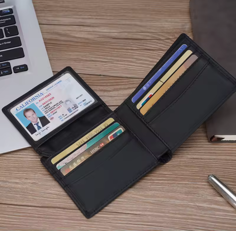 High Quality Fashion Design Rfid Blocking Real Cow Crazy Horse Leather Bifold Wallet With 2 Id Window In Stock Wallet For Men