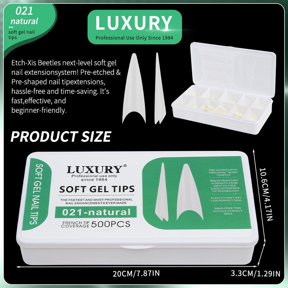 500PCS Long Stiletto French Press on Nails Natural Color Fake Nail Half Cover for Women and Girls