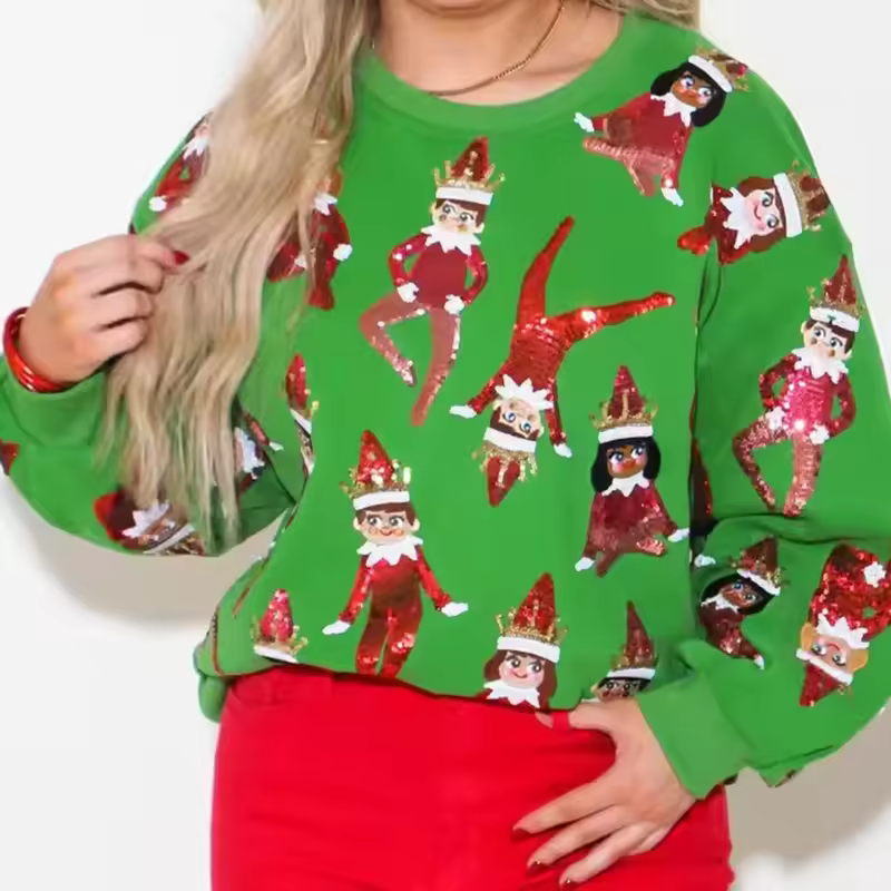 High Quality New Women's 100% Cotton O Neck Fashionable Slimming Sexy Crop Top Casual Custom Women Sequin Sweatshirt