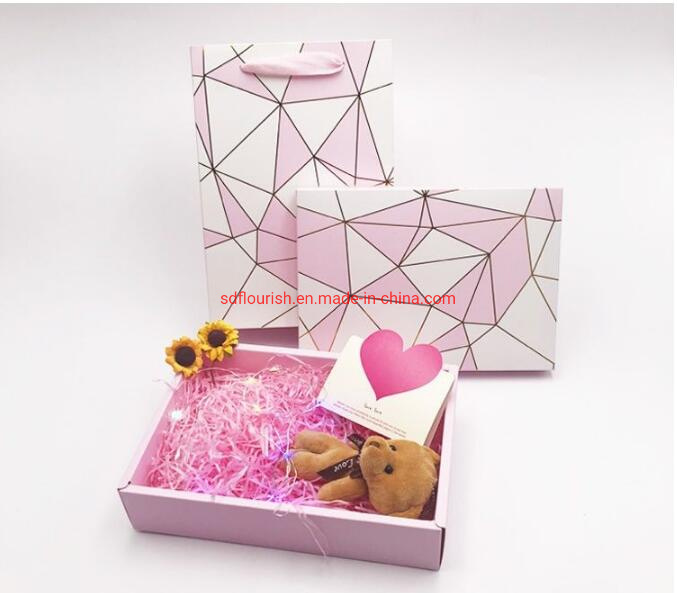 Bright Red Wedding Favor Paper Gift Bag with Foldable Box and Ribbon