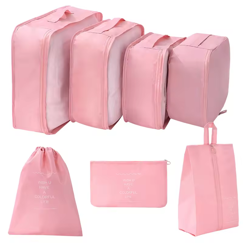 Hot Selling 290 Twill Travel Organizer Luggage Packing Cubes 7pcs Set Fashion Style Light Weight Zipper Closure Made Polyester