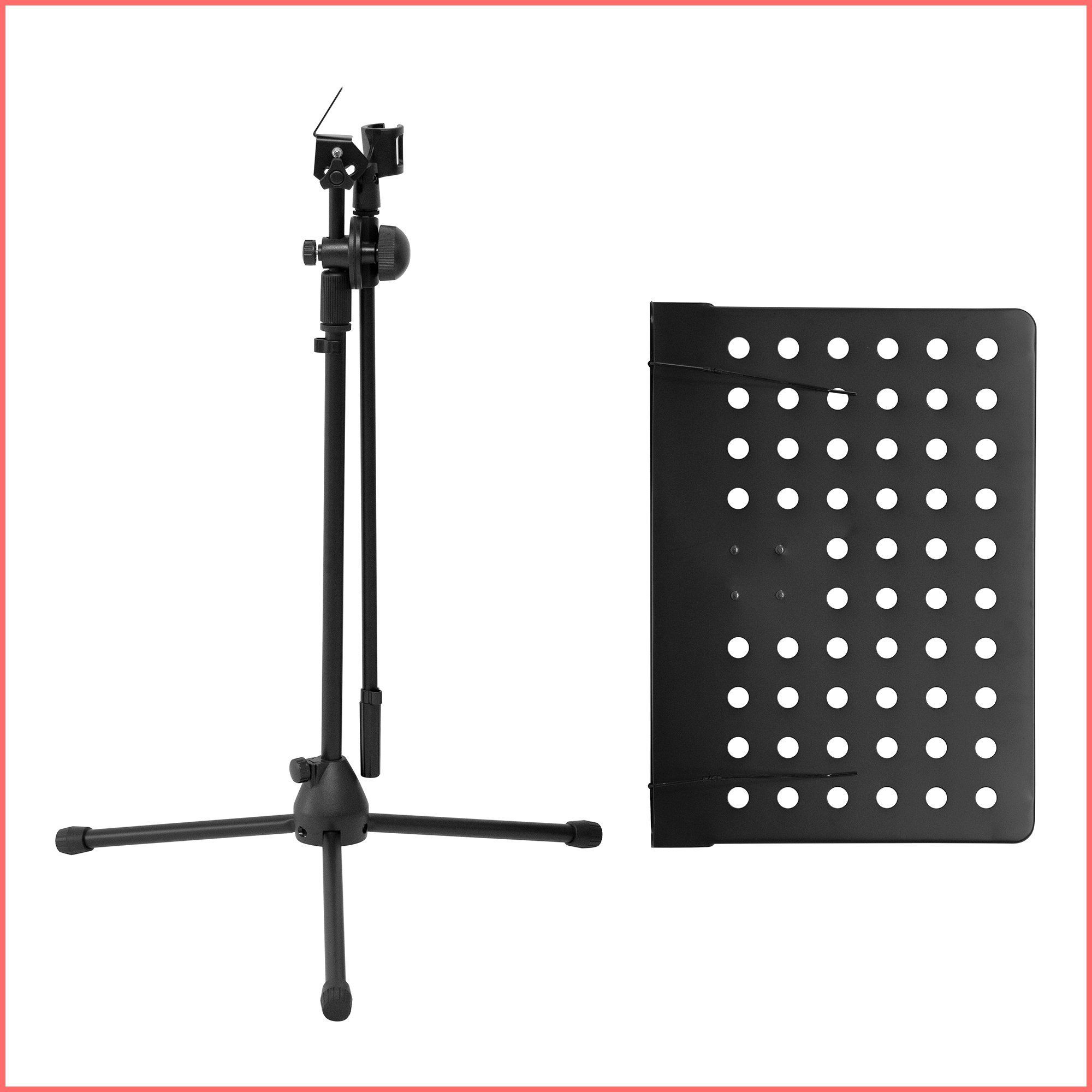Portable Tripod Music Stand with Adjustable Book Holder and Mic