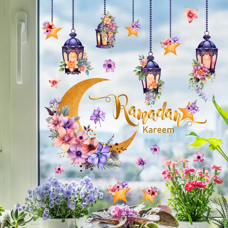 New Ramadan Wall Decals Islamic Eid Wall Sticker Muslim Moon Lantern Ramadan Kareem Wall Sticker For Islam Home Islam Decor
