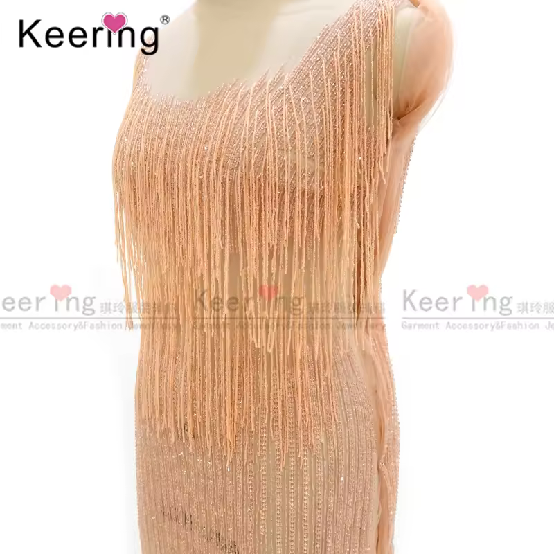 New Design Tassel Fringe Dress Rhinestone Applique Patch Panel For Wedding Wdp-059