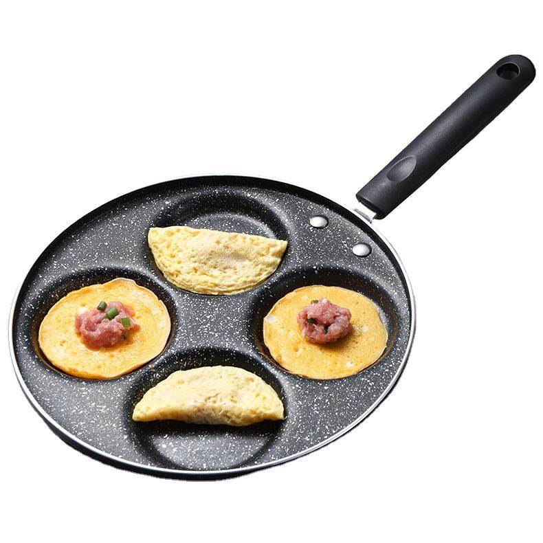 4-Cavity Round Egg Frying Pan with Non-Stick Coating - Durable Aluminum Baking Pans for Restaurant/Home Use