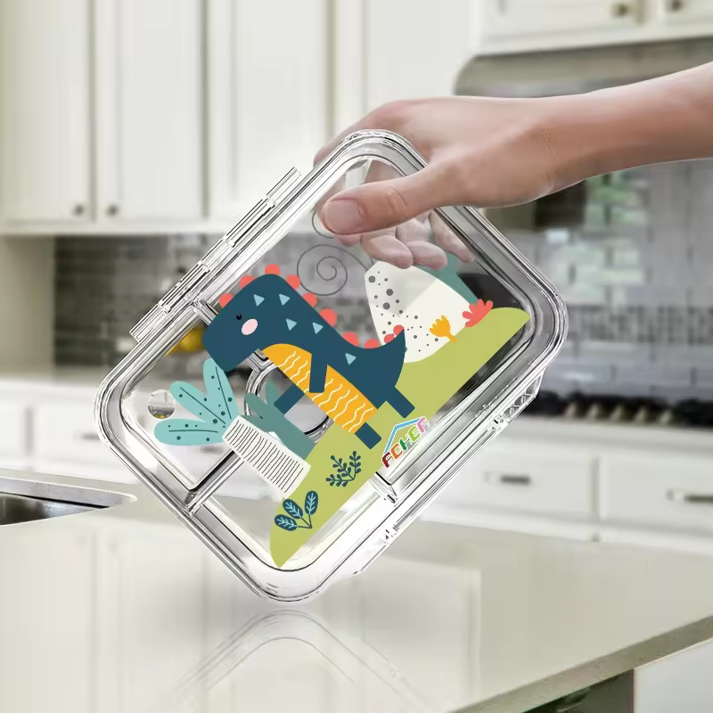 Aohea 4 Compartment Clear Tritan Bento Box For Food Plastic Lunch Box Microwave Safe Kids Tiffin Box Lunch
