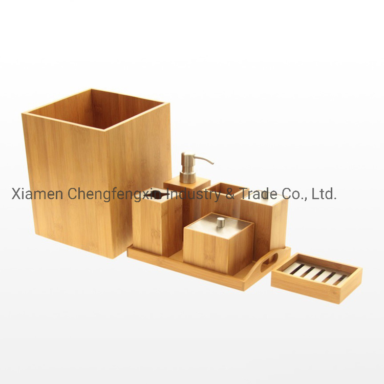 Luxurious 8-Piece Bamboo Bathroom Accessory Set with Tray