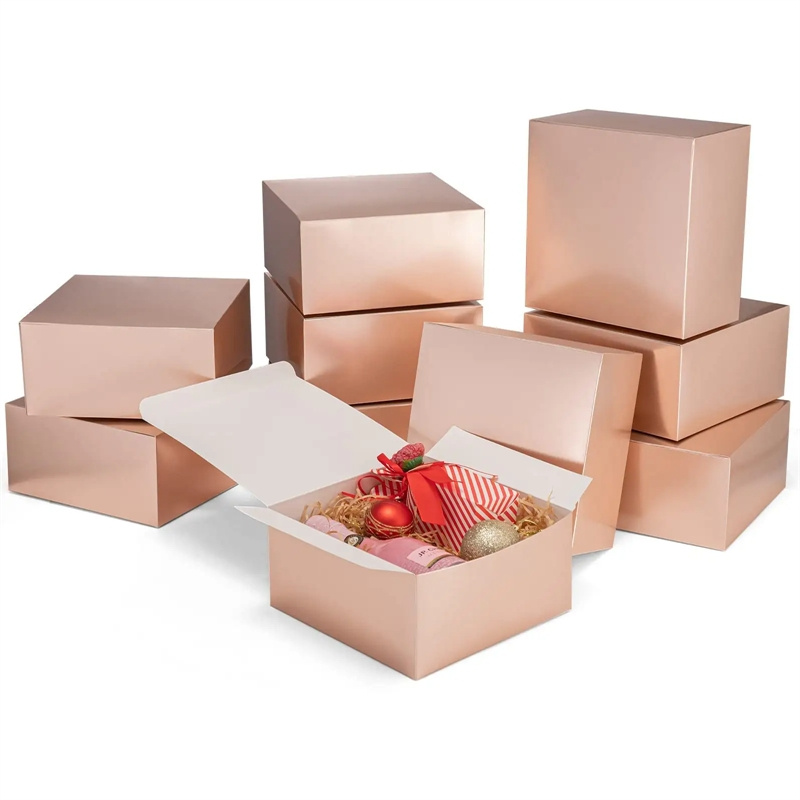 New Rose Gold Square Shape Gift Box Packaging Paper Candy Boxes with Ribbon for Wedding Favors Guests Baby Shower Party