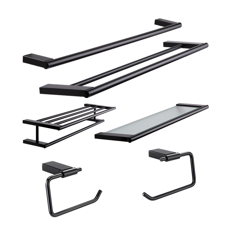 OEM/ODM Matt Black Double Shelf Stainless Steel Towel Rack Towel Rails