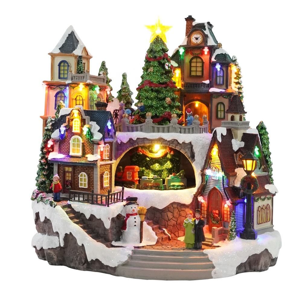 LED Musical Resin Christmas Village Decoration with Movement