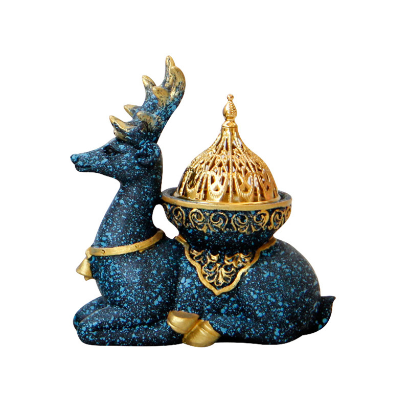 Dark Blue Censer Decor Stag Statue Incense Burner