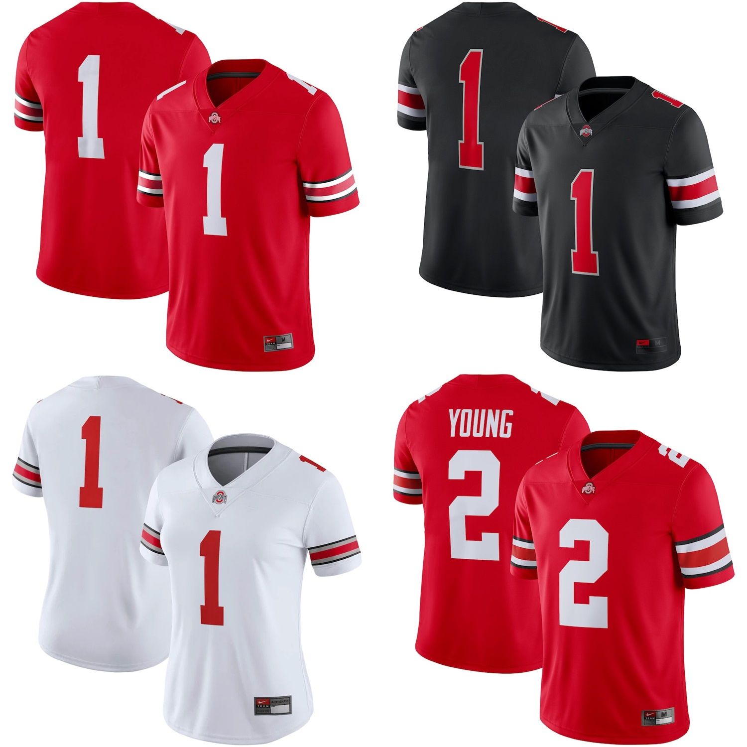 Cheap Collage Ohio State Buckeyes #1 #2 Alternate Women's Men's Team Football Shirts