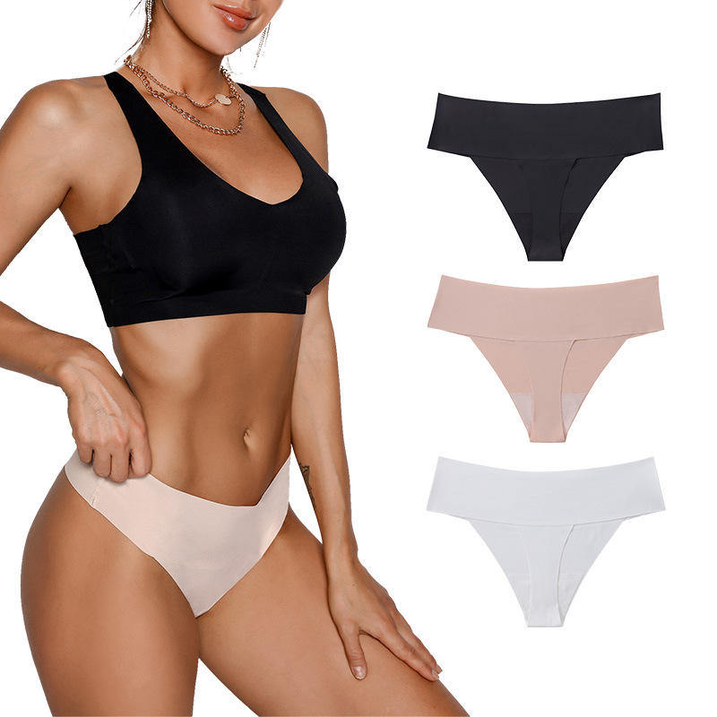 Women Ice Silk Ondergoed Tracelss Panty One Piece Slips Low Waist Laser Cut Brief Seamless Underwear Woman Pan