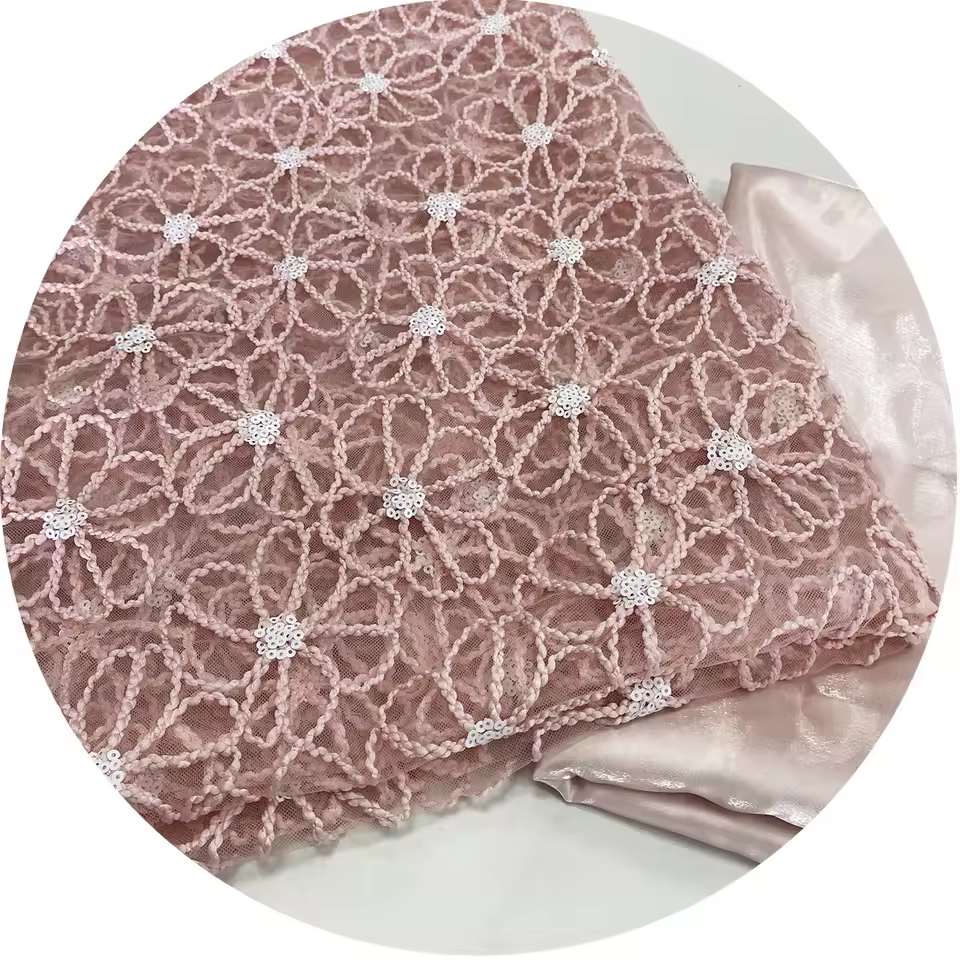 2025 High Quality 100% Polyester Mesh Lace Fabric With Ribbon Embroidery Water Soluble & Comfortable For Dresses And Bags
