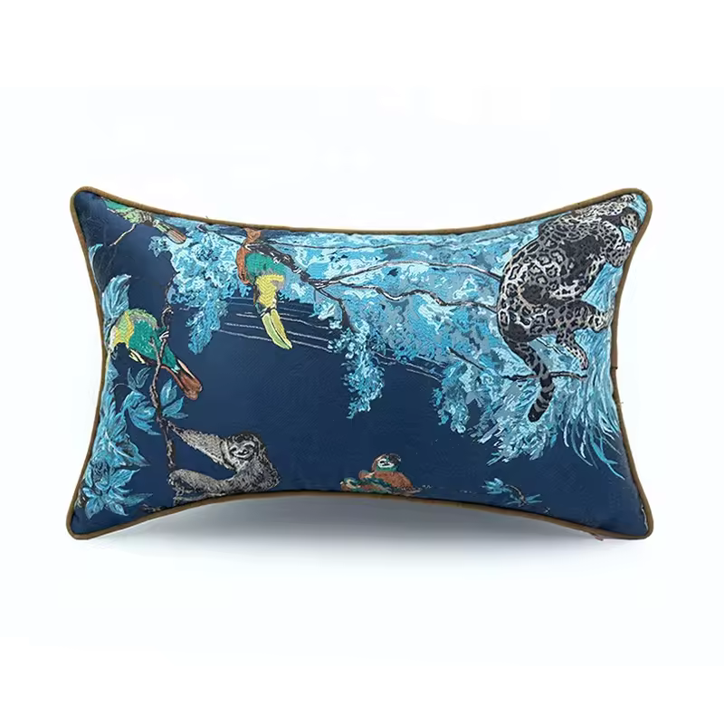 Ready To Ship Chinese Watercolor Style Mountain Patter Jacquard Animal Decorative Office Home Sofa Seat Cushion Cover