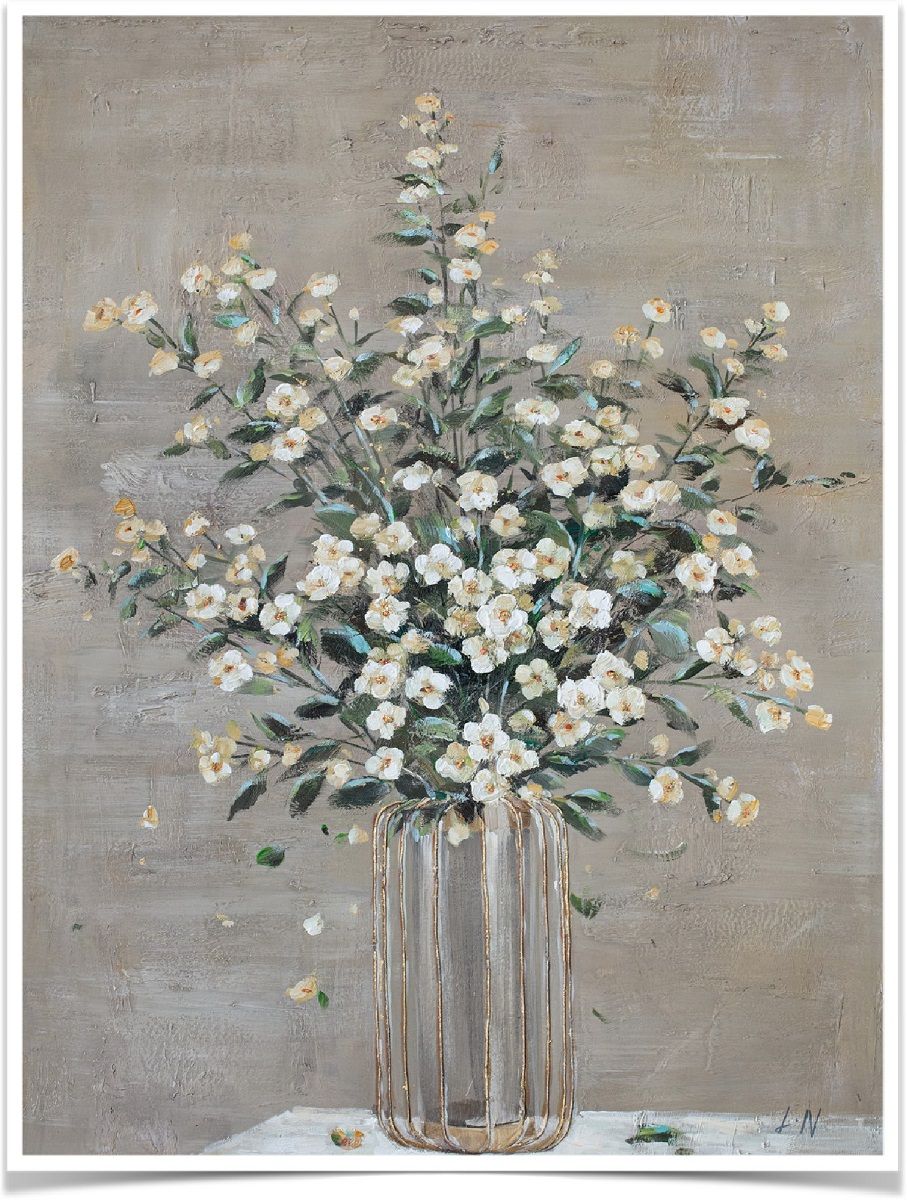 White Floral in Vase Canvas Oil Painting Home Products