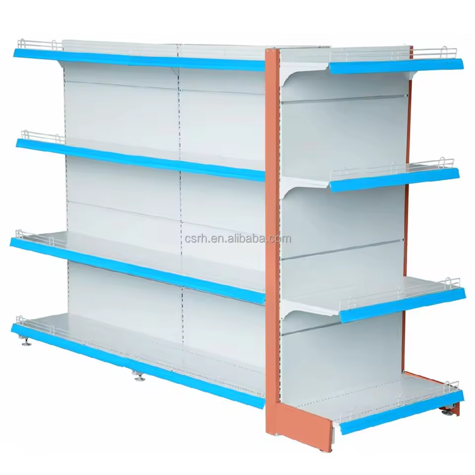 Double Layers Plain Panel Gondola Supermarket Shelving