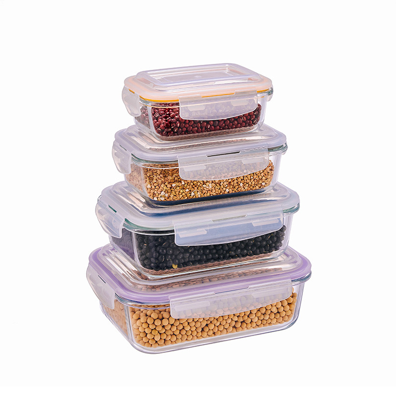 370ml/630ml/1040ml/1500ml Eco-Friendly Borosilicate Glass Meal Prep Container Set