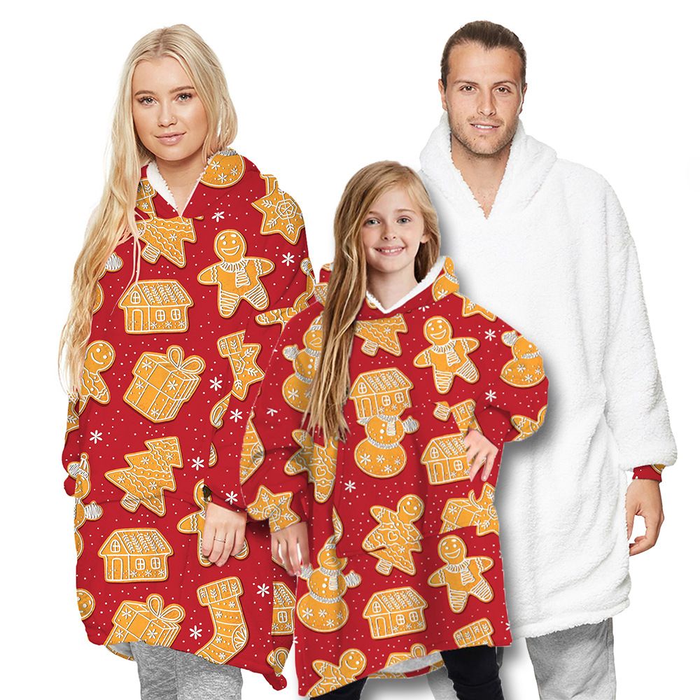 Christmas Digital Print Family Matching Sherpa Blanket Hoodie-Reversible Warm Fleece Loungewear