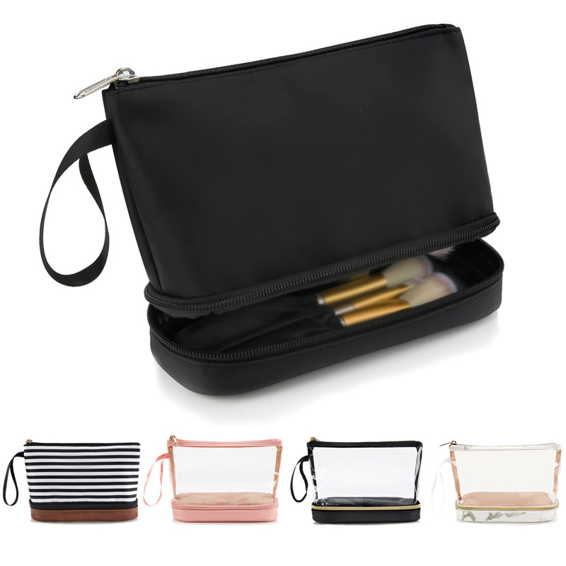 Durable Promotional Gift Travel Cosmetics Bags Two Layer Rare Beauty Makeup Bag