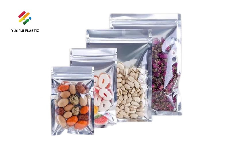 New Transparent PE Plastic Aluminum Foil Stand up Zipper Bag Silver Gravure Printing Sugar Jelly Food Packaging Pouch