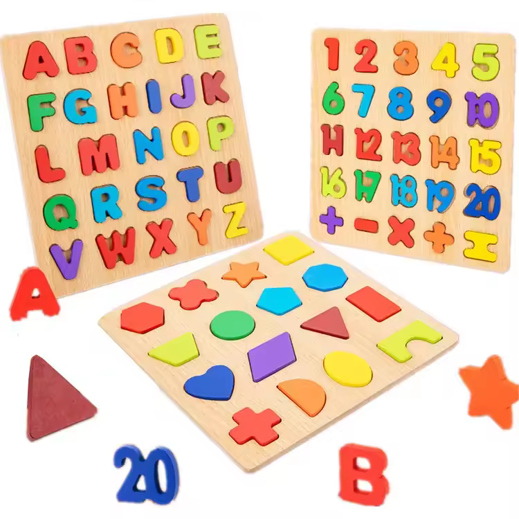 Factory Direct Wooden Abc Alphabet Number Shape Puzzles Montessori Early Education Puzzle For Toddlers Learning Puzzle Toys