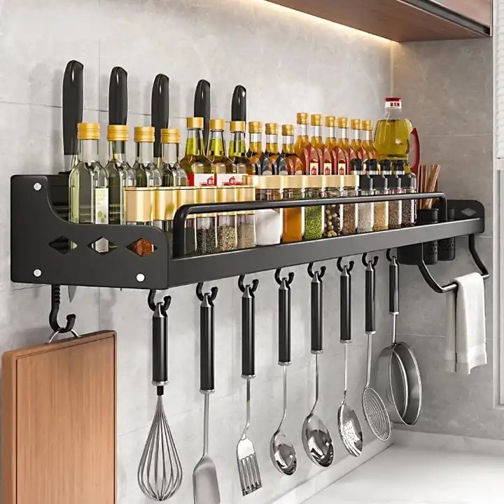 Wall Shelf Kitchen Organizer Storage Shelf Spice Rack Punch Free High Quality Storage Shelves Rack