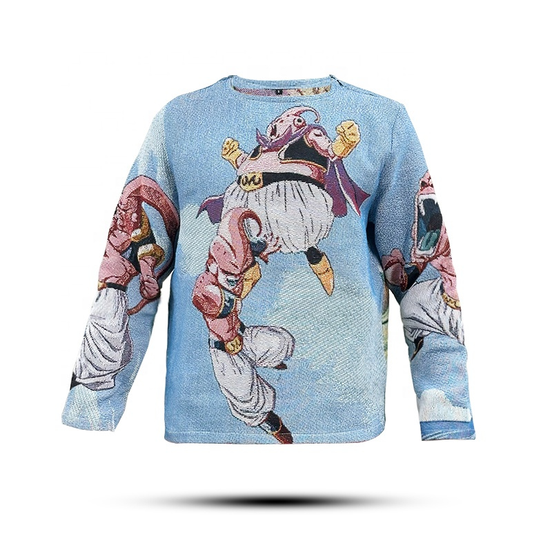 Fast Customization with Low MOQ High Quality Men's Tapestry O-Neck Jacquard Sweatshirt Side Zipper Tapestry Sweater