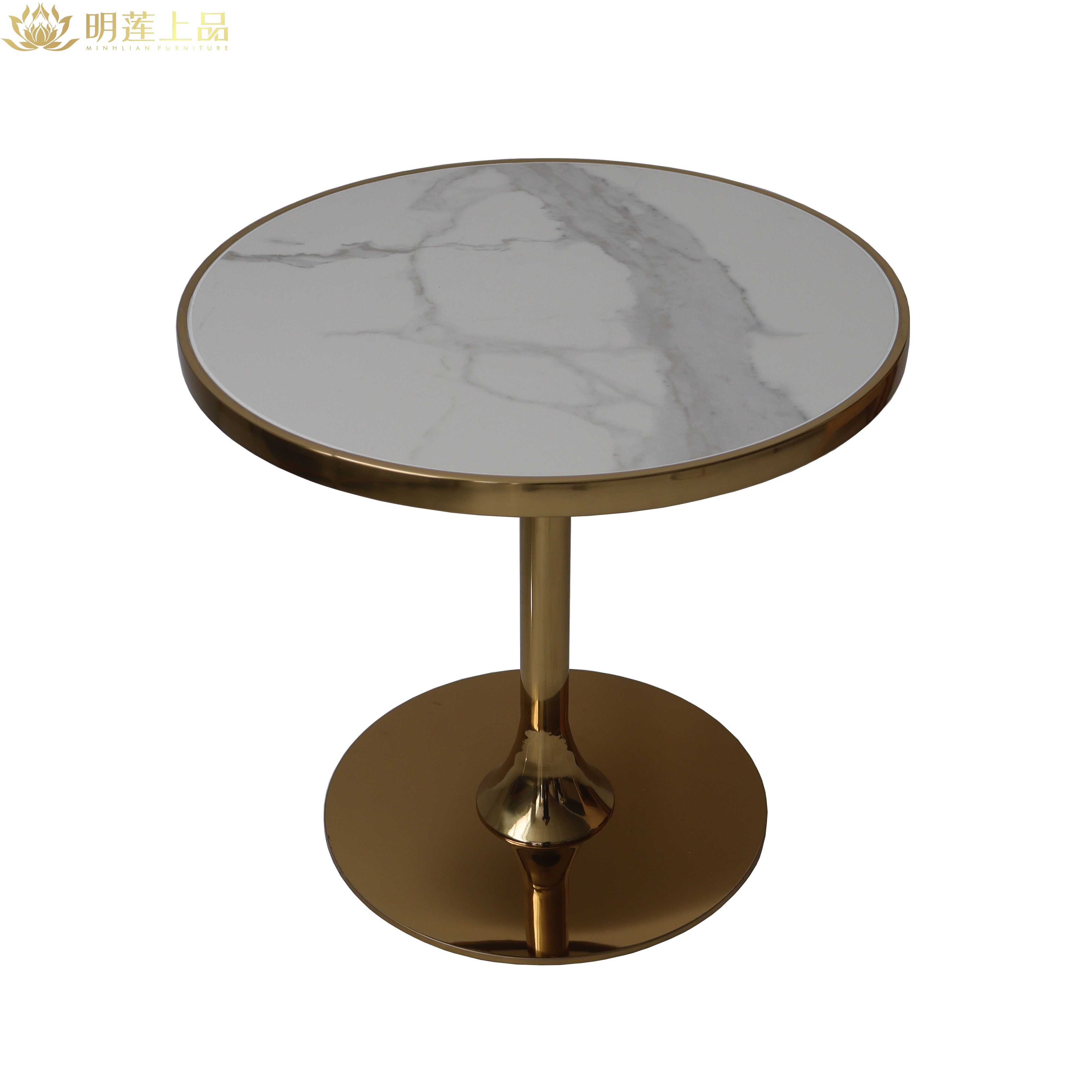 Modern Design Contract Furniture Round White Marble Coffee Table with Metal Base