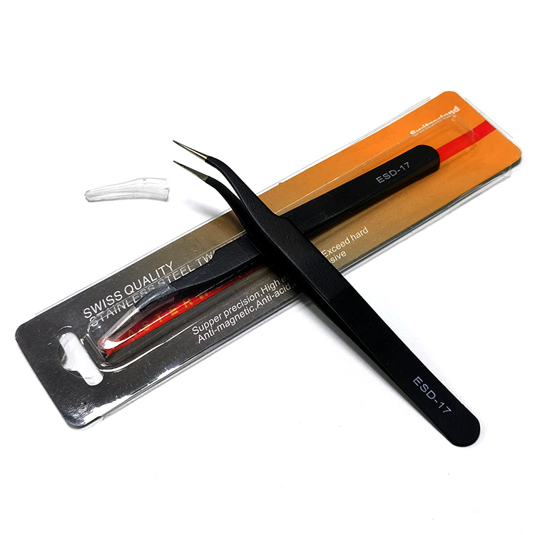 Black Color ESD Anti-Static Cleanroom Stainless Steel Tweezer