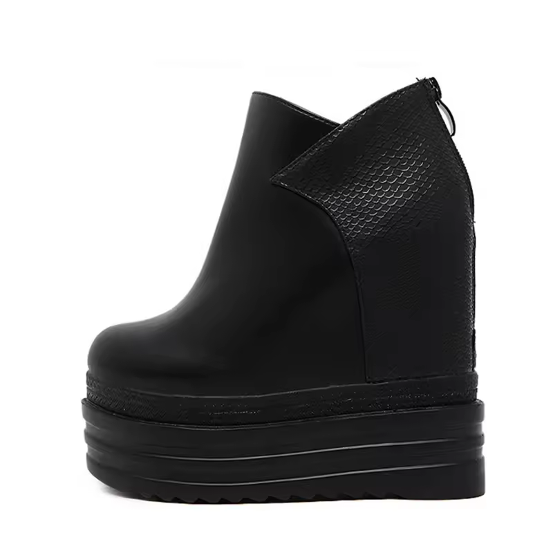 Women's Elegant Pu Leather High Heels Wholesale Fashionable Platform Wedge Shoes Slip-on Comfort Sizes 35-39 For Winter Autumn